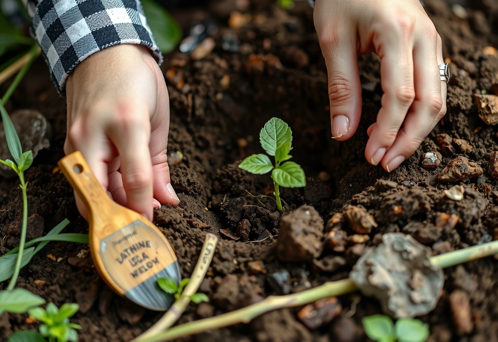 Mână plantând un copac tânăr